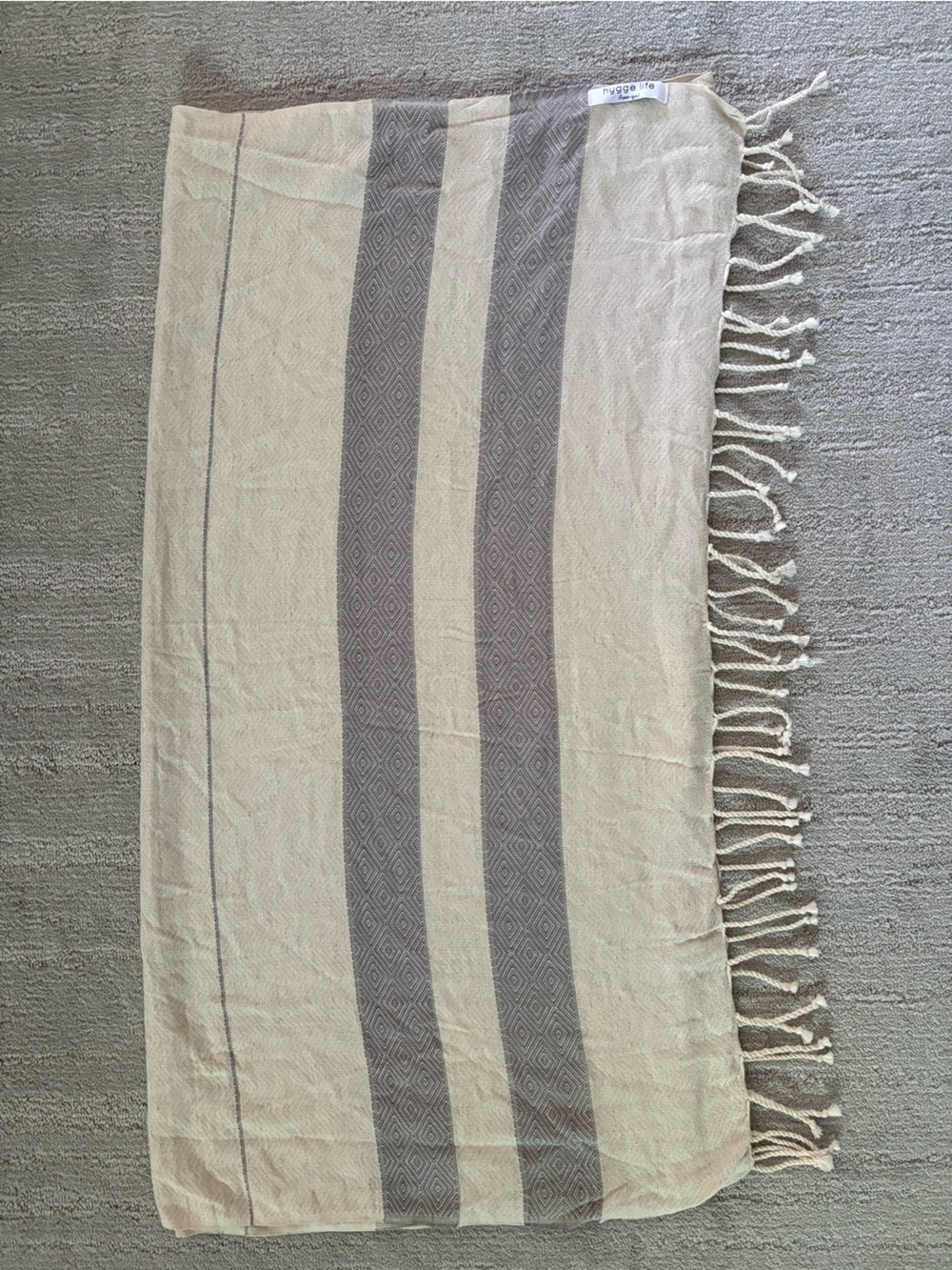 Hygge Life Turkish Towel Throw Blanket Neutral Boho Fringe Stripe Scandinavian